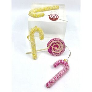 5 VINTAGE Multi Color  "SUGARED" CHRISTMAS CANDY CANE Christmas Ornaments